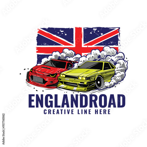 racer car and england flag