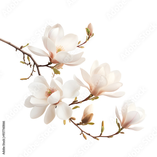 Blooming magnolia branch isolated transparent background