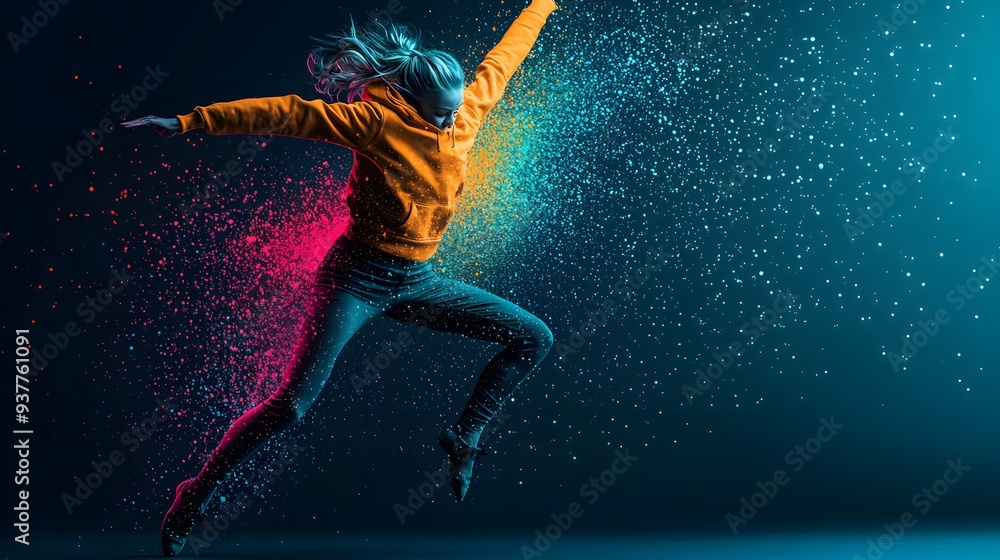 Fototapeta premium A Dancer's Passion Vibrant Expressions and Dynamic Movements Captured in Motion and Colorful Splendor