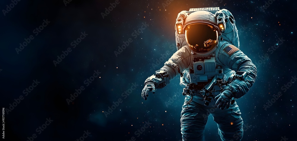 Fototapeta premium Astounding Spacewalk Astronaut Gliding Elegantly Through the Cosmos Amidst Stars and Galactic Wonders