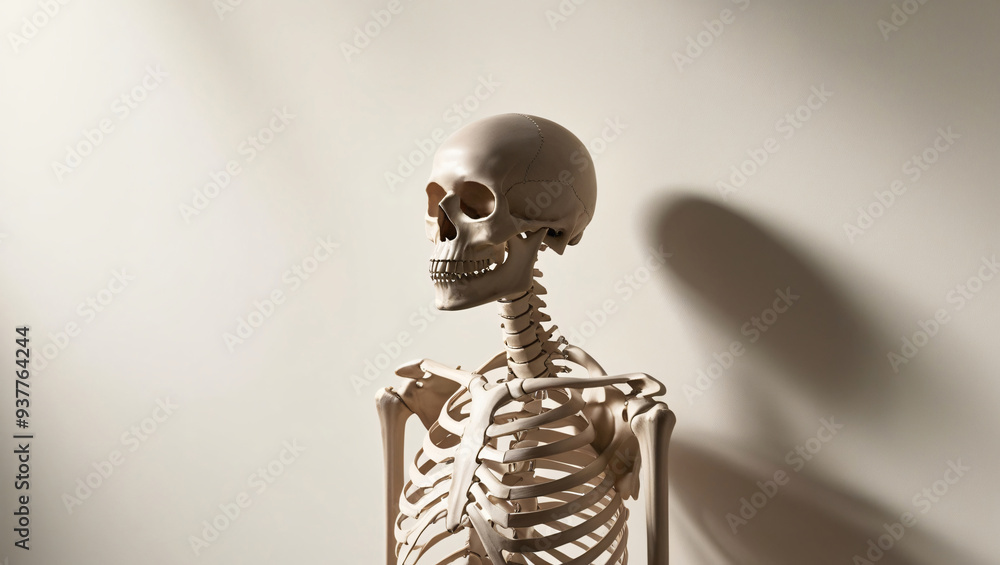 High-Resolution Human Skeleton Model with Detailed Bones and Soft Lighting, Minimalistic Composition with Clear Shadow, Light-Colored Background, Generative AI High-Resolution Human Skeleton Model with Detailed Bones and Soft Lighting, Minimalistic Composition with Clear Shadow, Light-Colored Background, Generative AI
