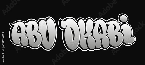 Abu Dhabi - single word, letters graffiti style. Vector hand drawn logo. Funny cool trippy word Abu Dhabi, fashion, graffiti style print t-shirt, poster concept
