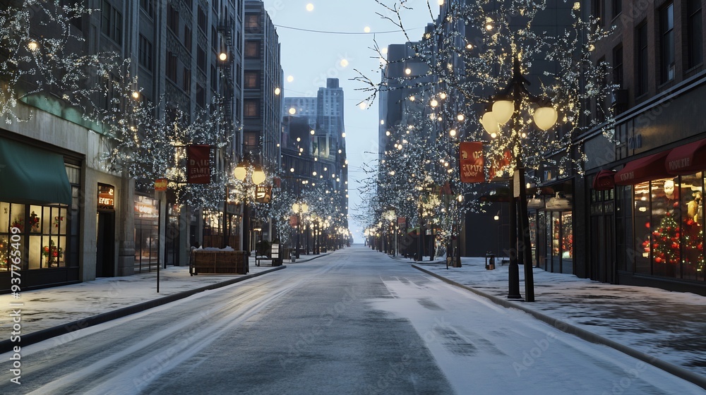 Snowy Street with Christmas Lights Snowy Street with Christmas Lights