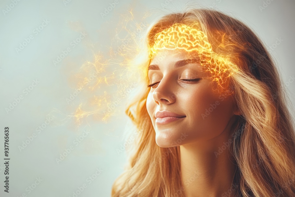Radiant Portrait of a Woman with Glowing Neural Networks Above Her Head Symbolizing Cognitive Creativity Positive Energy and the Power of a Joyful Mind in a Bright Warm Setting Radiant Portrait of a Woman with Glowing Neural Networks Above Her Head Symbolizing Cognitive Creativity Positive Energy and the Power of a Joyful Mind in a Bright Warm Setting