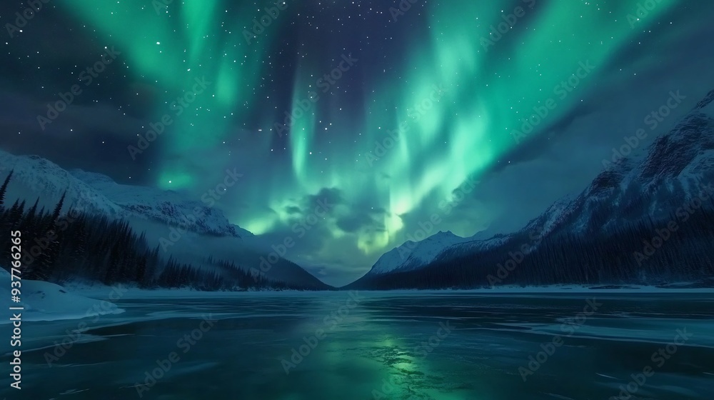 Naklejka premium Aurora Borealis Over a Frozen Lake