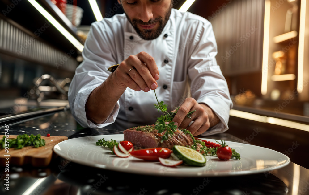 chef preparing food in restaurant created with Generative AI technology chef preparing food in restaurant created with Generative AI technology