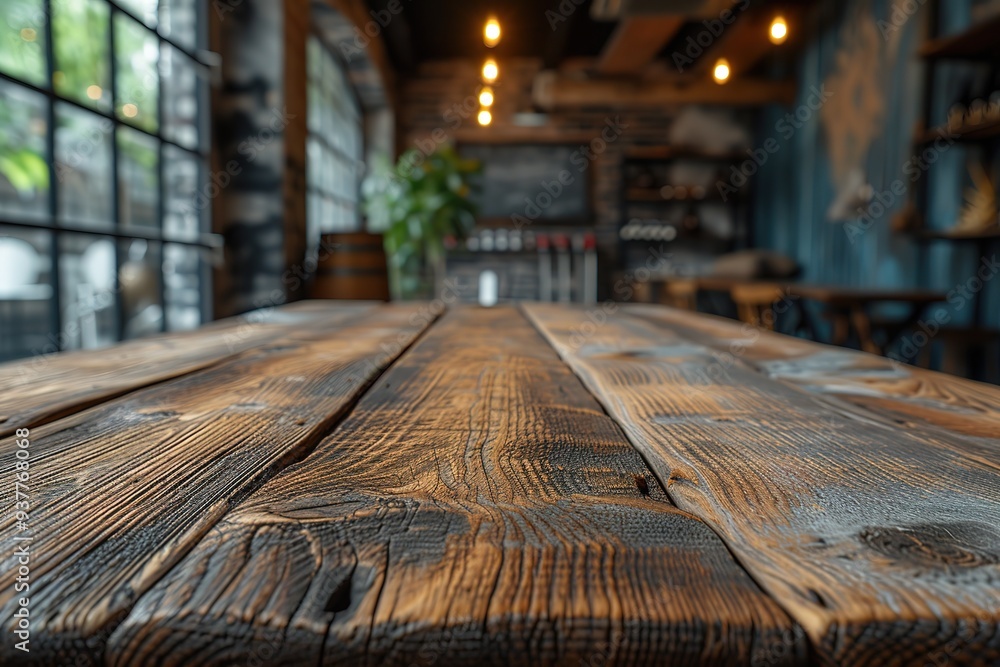 Empty wooden table with blur modern gym interior with sport fitness equipment Empty wooden table with blur modern gym interior with sport fitness equipment