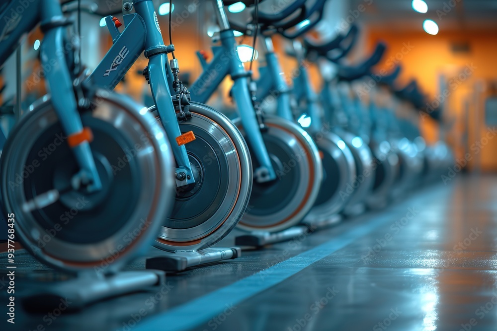 Fototapeta premium exercise bikes in city gym