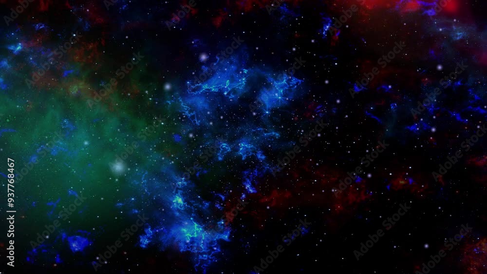 Flying through space past stars and cosmic dust. Beautiful futuristic landscape from a spaceship. Flying through space past stars and cosmic dust. Beautiful futuristic landscape from a spaceship.