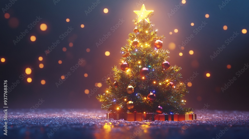 Illuminated Christmas Tree with Golden Lights Illuminated Christmas Tree with Golden Lights