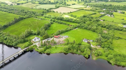 Aerial view of the River Erne at Rosscor Bridge in Enniskillen, Northern Ireland photo