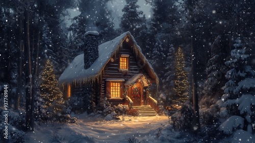 A Cozy Cabin in a Snowy Forest