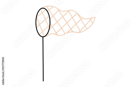 Hand drawn cute cartoon illustration of butterfly net. Flat vector accessory for catch in doodle style. Netting trap for fish or insect icon or print. Get what you want. Seize the moment. Isolated.