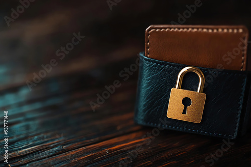 A stylish wallet secured with a padlock, symbolizing safety and protection for valuables against theft or loss.