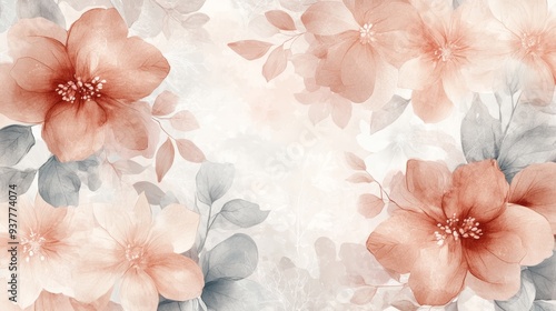 Elegant floral design featuring soft peach and gray flowers, perfect for backgrounds, invitations, or stationery.