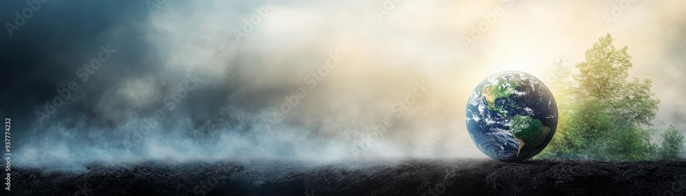 A captivating depiction of Earth surrounded by mist, highlighting environmental themes and the beauty of nature. A captivating depiction of Earth surrounded by mist, highlighting environmental themes and the beauty of nature.