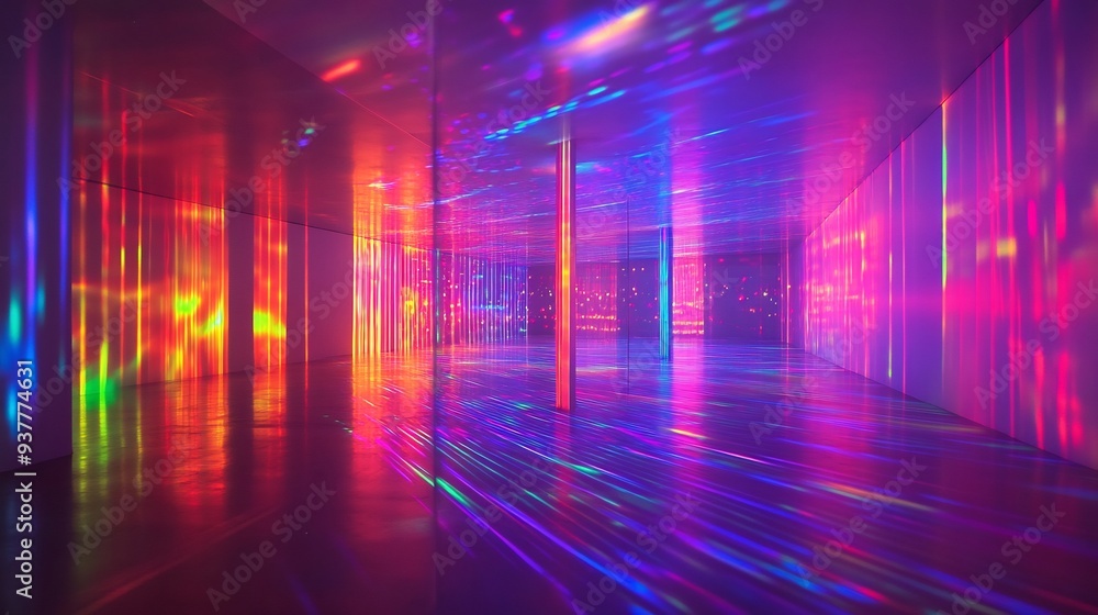Neon Lights Reflecting in a Hallway Neon Lights Reflecting in a Hallway