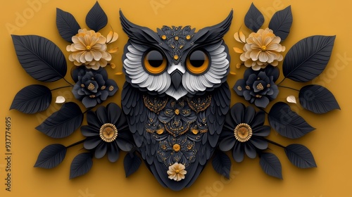 Elegant owl artwork featuring intricate floral designs and vibrant colors, perfect for nature-themed decor and artistic inspiration.