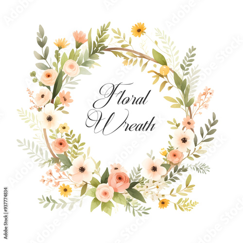Midsummer Wild field Wreath Watercolor Wildflower clipart, Delicate flower frame	