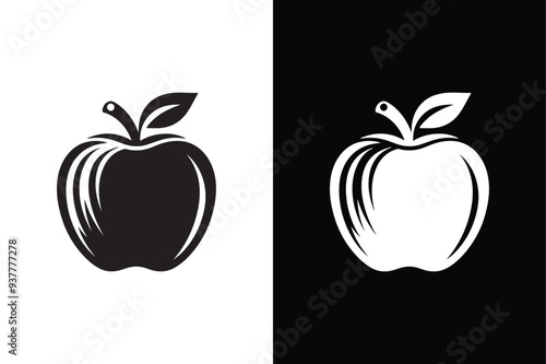 Apple fruit icon with black and white background