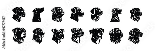 Black dog head silhouette on white background, dog head vector
