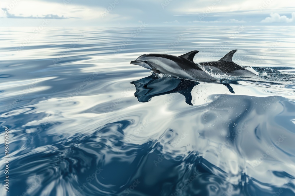 Fototapeta premium Delfine im abendlichen Sonnenuntergang im offenen Ozean
