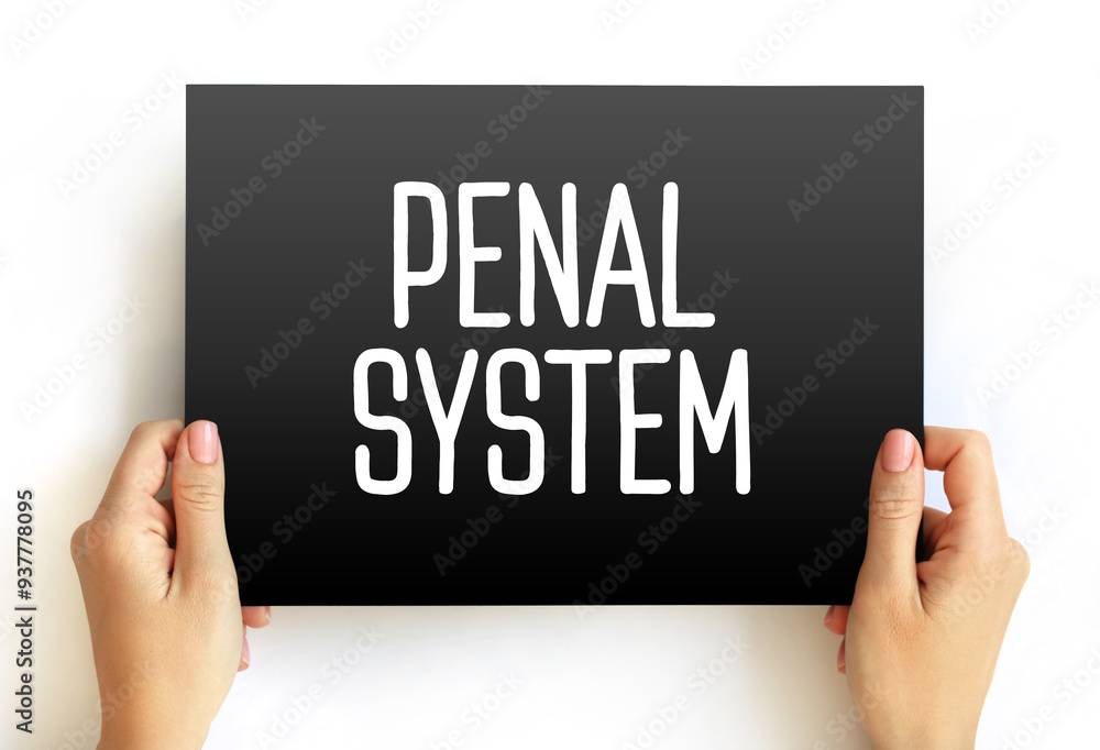 Penal System - network of agencies that administer a jurisdiction's prisons, and community-based programs like parole, and probation boards, text concept on card Penal System - network of agencies that administer a jurisdiction's prisons, and community-based programs like parole, and probation boards, text concept on card