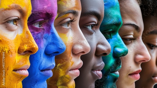 diverse faces painted in vibrant colors, representing diversity and beauty in each person