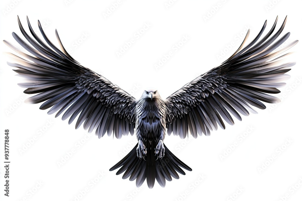 Obraz premium 3D illustration elegant metallic eagle flying spread the wings and pounced isolated on white background