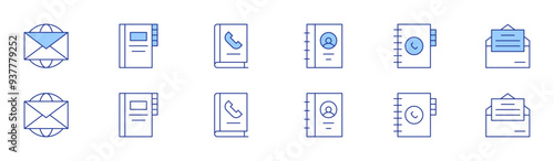 Contact icon set in two styles, Duotone and Thin Line style. Editable stroke. mail, contacts, phone book, contact list, phonebook, invitation