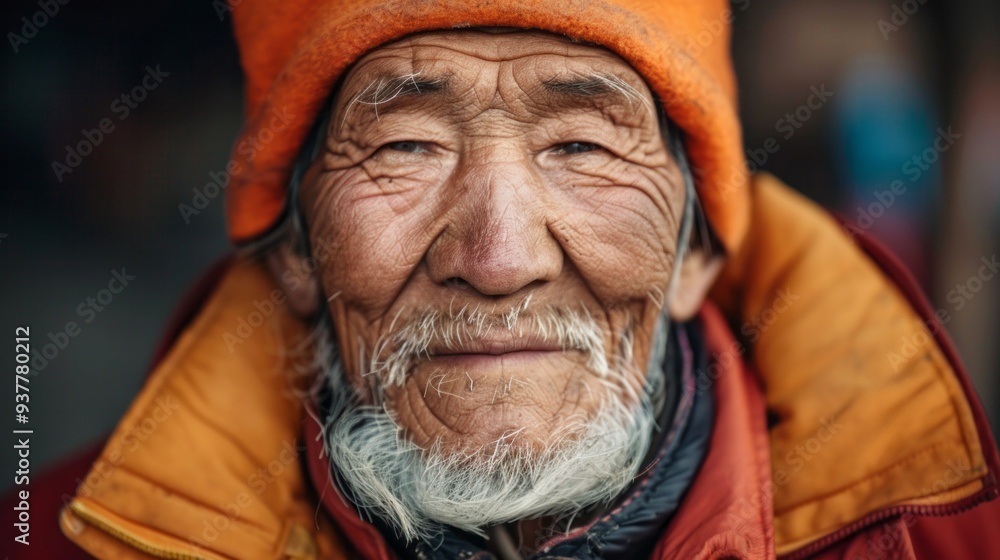 An old man with a beard and a red hat