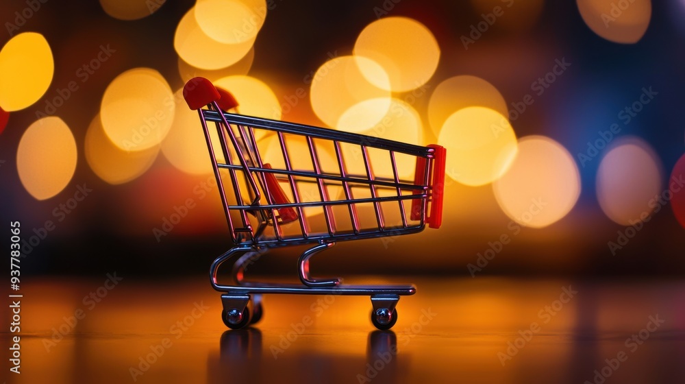 A close-up of a shopping cart with blurred colorful lights in the background, symbolizing shopping and retail. A close-up of a shopping cart with blurred colorful lights in the background, symbolizing shopping and retail.