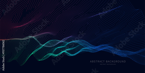 Abstract background wavy color grid on dark. Technology concept analytical data. Banner for business, science and technology data analytics. Big Data. Vector illustration.