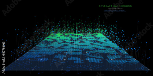 Abstract  background  graph from color polygonal grid and data lines on black. Technology concept analytical  data.  Banner for business, science and technology data analytics