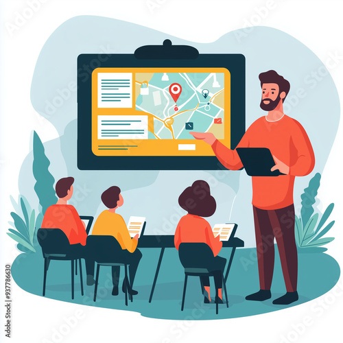 Create a visually appealing and informative illustration for a seminar announcement on Google Maps, specifically targeting small business owners. The theme is 'Practical Applications‘