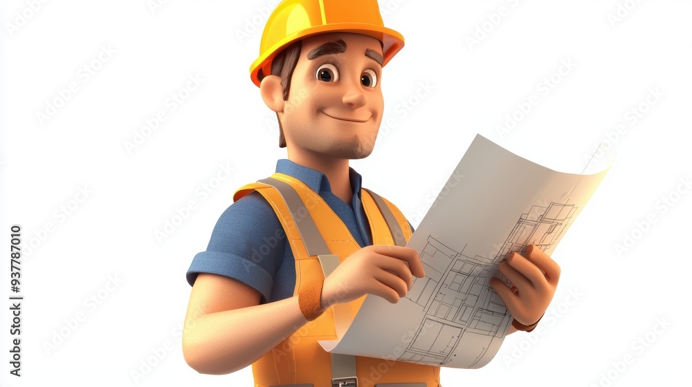 A man in a yellow vest is holding a piece of paper and smiling