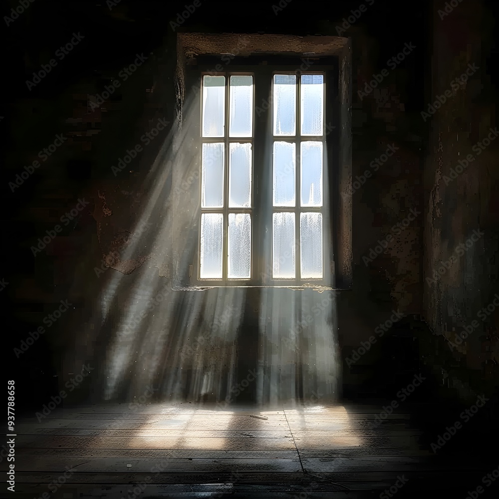 Serene Light Beams in Mysterious Dark Room with Single Window Serene Light Beams in Mysterious Dark Room with Single Window