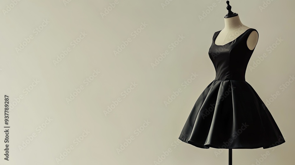 Stylish European cocktail dress on a mannequin, side view, no people, with a clean background for copy space. Stylish European cocktail dress on a mannequin, side view, no people, with a clean background for copy space.