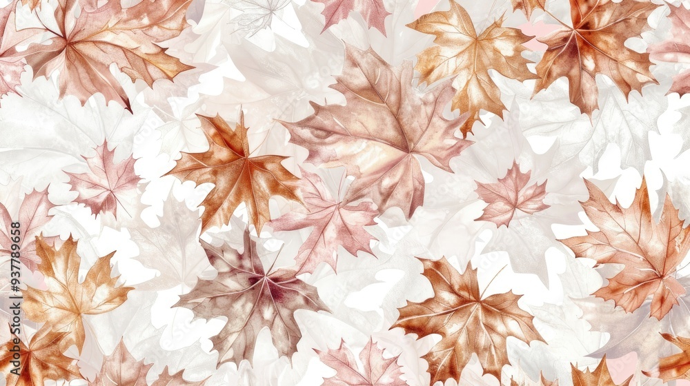 Fototapeta premium A white background with watercolor fall leaves