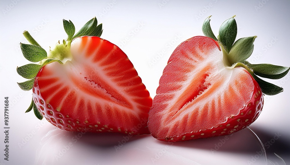 Close-up of a strawberry cut in half. Close-up of a strawberry cut in half.