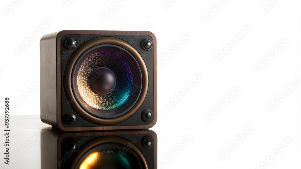 Future Tech: Flat Holographic Speaker with Floating Elements Concept, Ambient Light Isolated on White Background - Smart Business Vector Illustration Future Tech: Flat Holographic Speaker with Floating Elements Concept, Ambient Light Isolated on White Background - Smart Business Vector Illustration