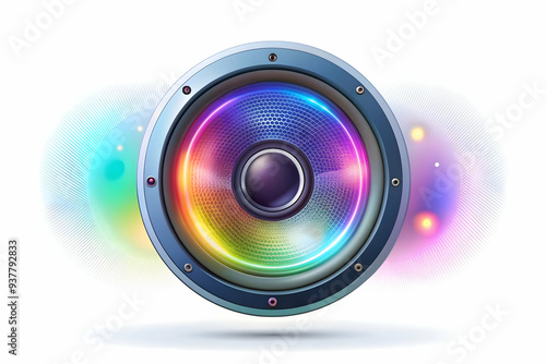 Flat Holographic Speaker with Floating Elements Concept - Futuristic Smart Business Tone - Vector Illustration on Clean White Background with Copy Space