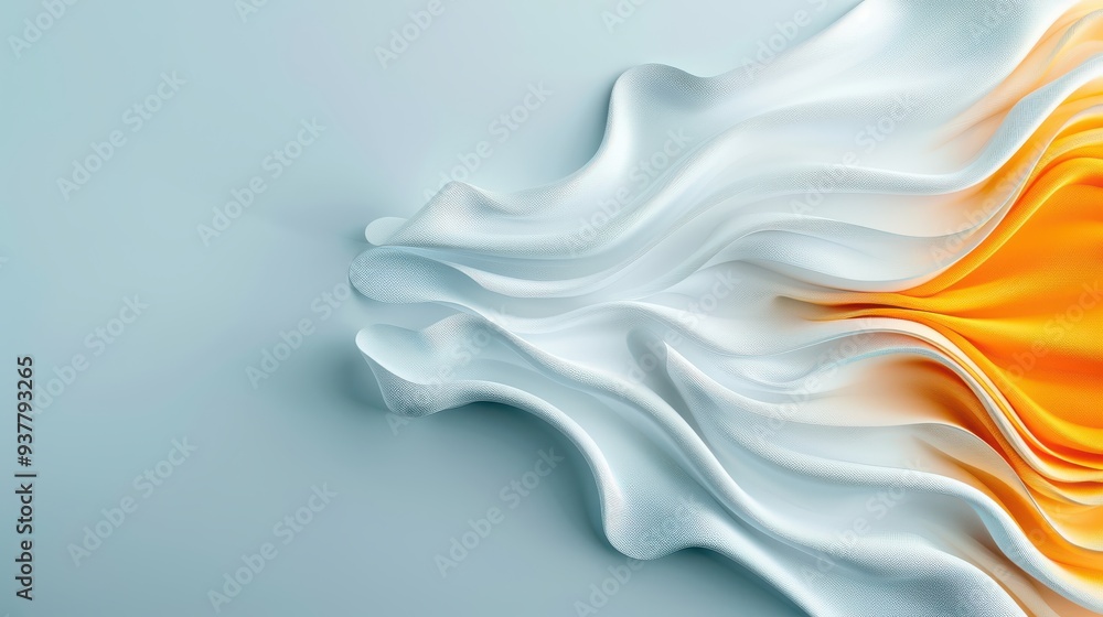 Fluid Wave Composition, an abstract display of soft, flowing forms in white and orange against a serene blue backdrop, evoking a sense of calm and motion. Fluid Wave Composition, an abstract display of soft, flowing forms in white and orange against a serene blue backdrop, evoking a sense of calm and motion.