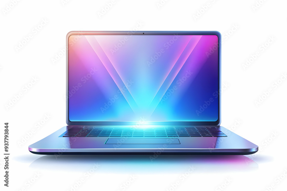 Flat Laptop on Holographic Platform Concept | Glowing Hues with Copy Space | Flat Vector Illustration in Smart Business Tone Flat Laptop on Holographic Platform Concept | Glowing Hues with Copy Space | Flat Vector Illustration in Smart Business Tone