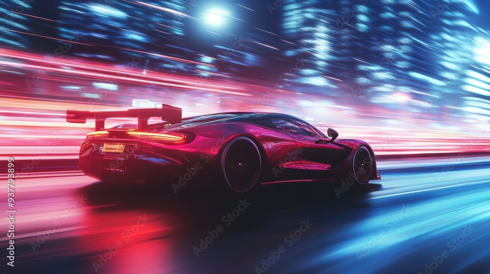 Red Sports Car in Motion Blur Red Sports Car in Motion Blur