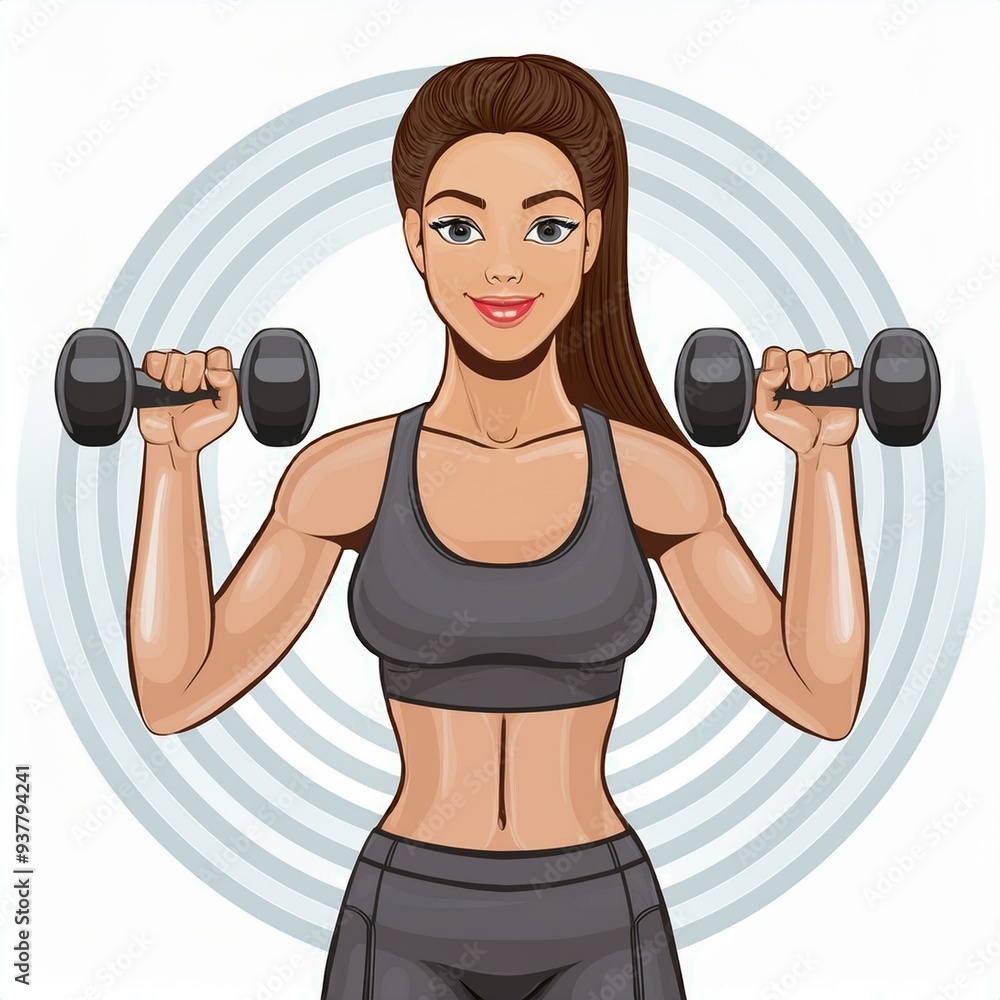 Beautiful athletic woman exercising with dumbbell. Vector illustration isolated on white background Beautiful athletic woman exercising with dumbbell. Vector illustration isolated on white background