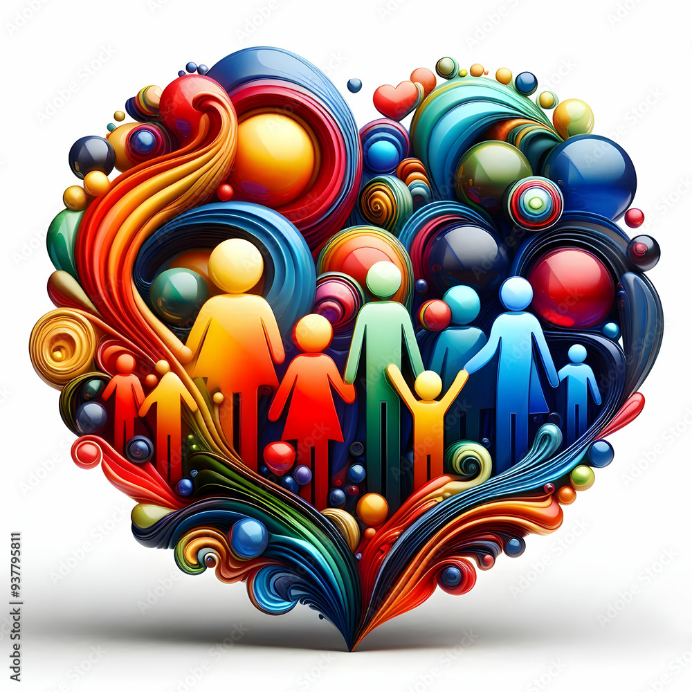 Glossy Abstract Family Love Concept: Vibrant Digital Art of Diverse Family, Warmth & Inclusivity - Ideal for Family-Oriented Campaigns | Stock Photo Concept Glossy Abstract Family Love Concept: Vibrant Digital Art of Diverse Family, Warmth & Inclusivity - Ideal for Family-Oriented Campaigns | Stock Photo Concept