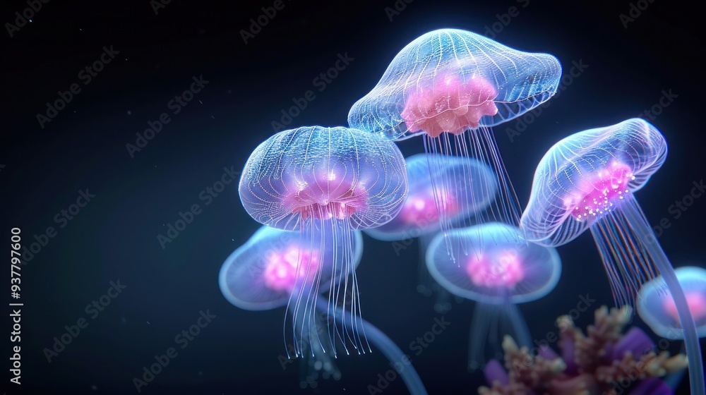 Mystical Alien Coral Reef with Glowing Jellyfish in a Futuristic Underwater World Mystical Alien Coral Reef with Glowing Jellyfish in a Futuristic Underwater World