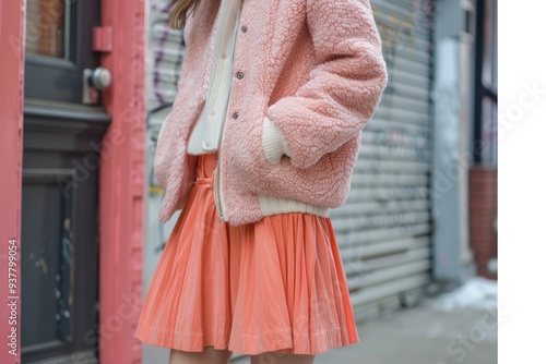 Bubble skirt and fleece jacket in light coral photo