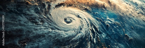 Powerful Hurricane From Space - Dramatic Weather Phenomena - A swirling hurricane viewed from space, showcasing the immense power and beauty of nature's forces. The image symbolizes power, chaos, dest photo